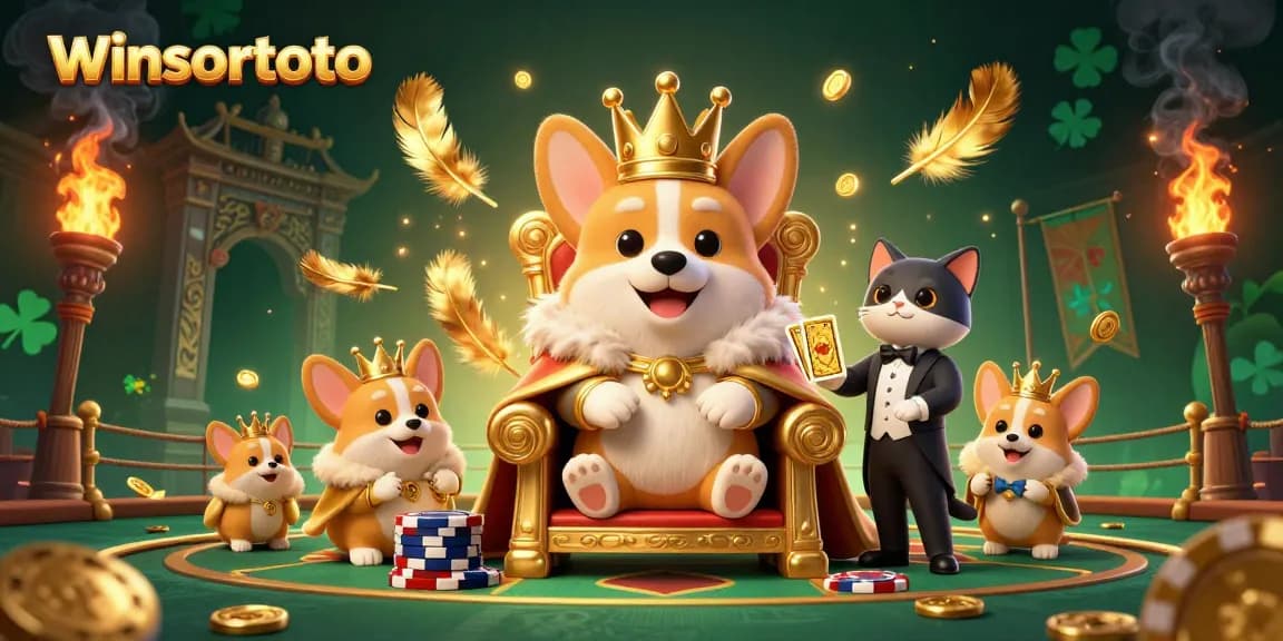 Winsortoto entices players with a royal corgi throne scene filled with gambling excitement.
