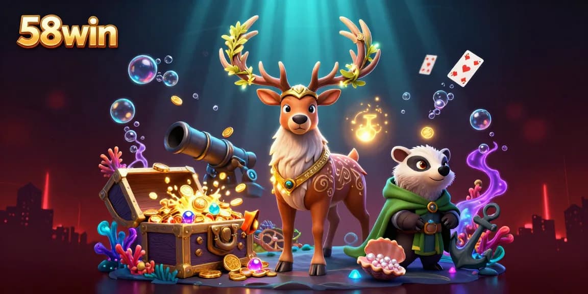 Experience the excitement of betting at 58win with animated characters and casino elements dynamically portrayed.