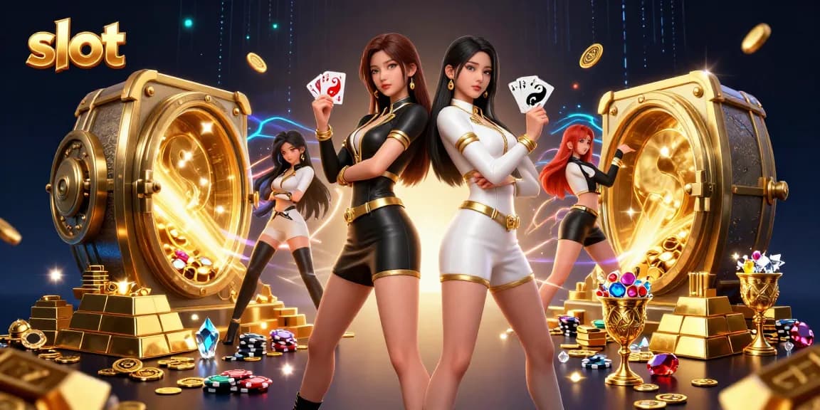 Experience thrilling slot gameplay with twin elegant women enjoying their winning moments.