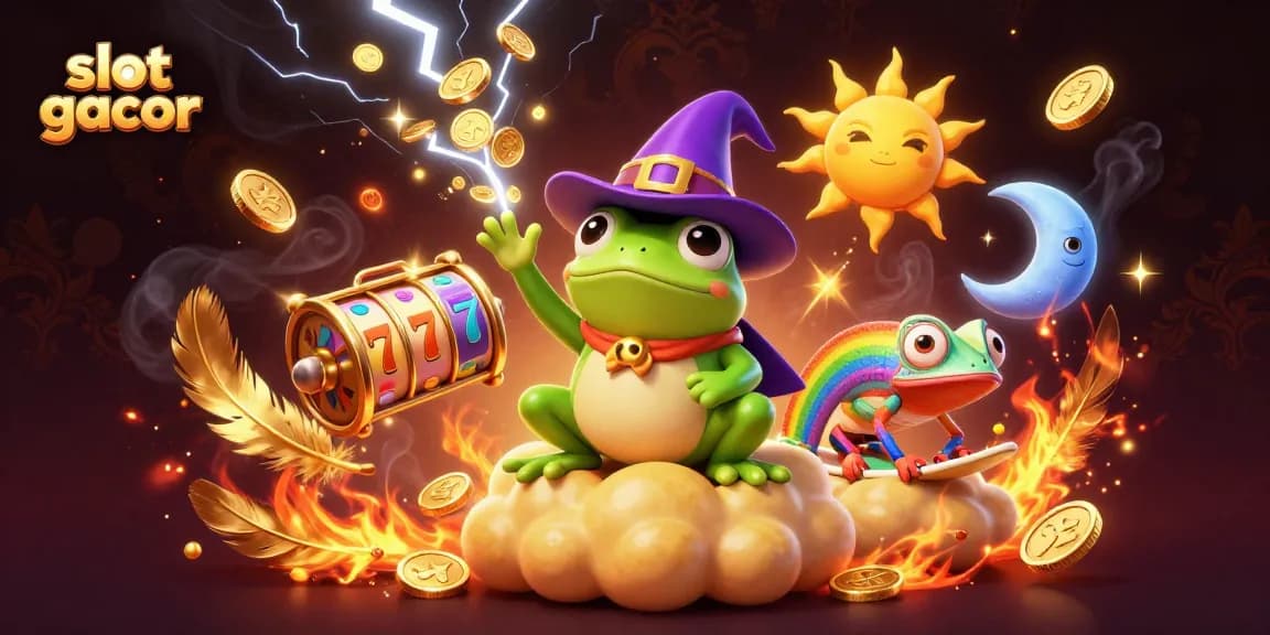 Experience the thrill of slot gacor with winning symbols and magical creatures in a vibrant, dynamic scene.