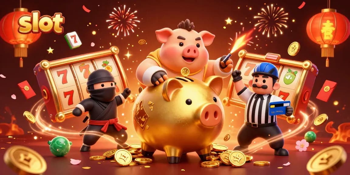 Menangkan slot dengan berbagai simbol menarik seperti lucky 7 dan buah dalam ilustrasi kasino yang meriah.