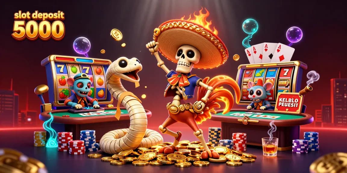 Engage in thrilling slot deposit 5000 gameplay with vibrant characters and dynamic casino elements.