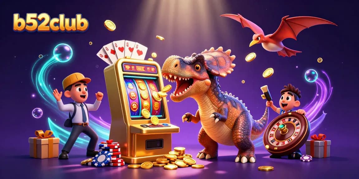 B52Club's exciting jackpot scene with a dino and casino elements captivating players.