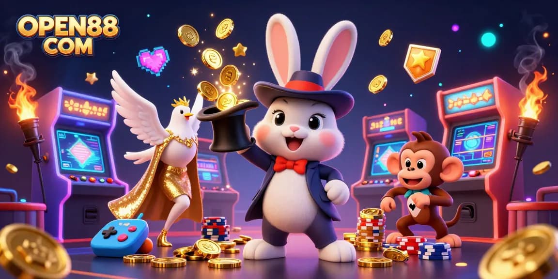Play thrilling games at OPEN88 COM featuring 3D characters in a dynamic casino scene