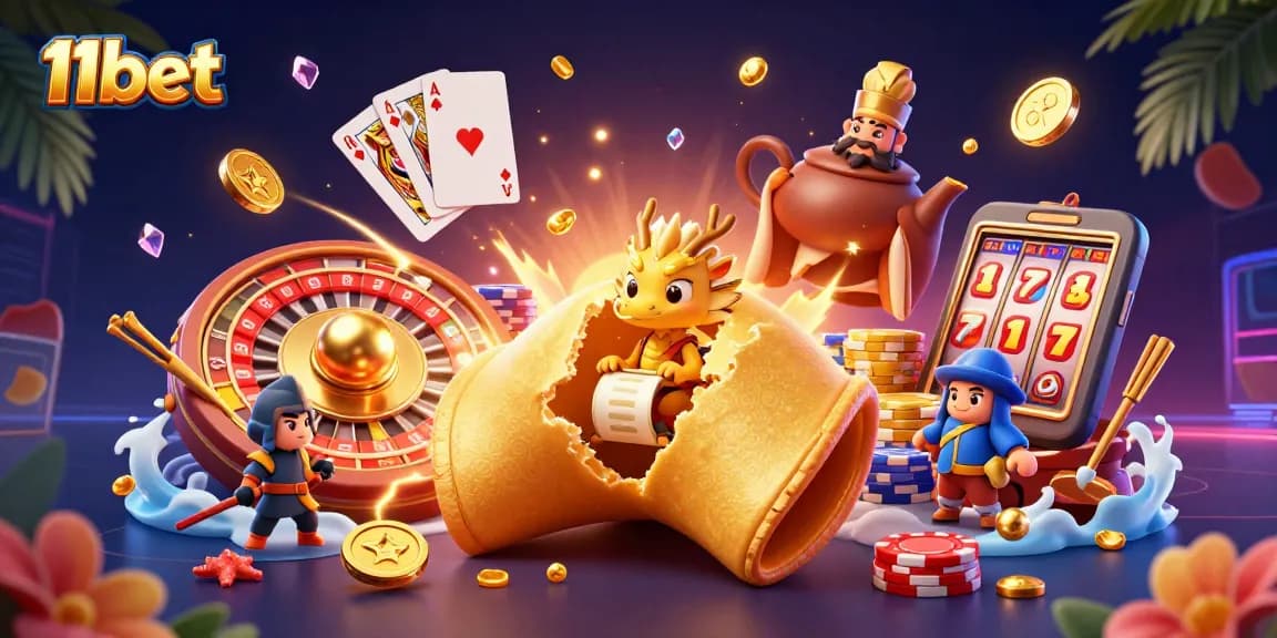 Engage in thrilling gameplay at 11bet with an exciting casino scene featuring a wise dragon amongst riches.