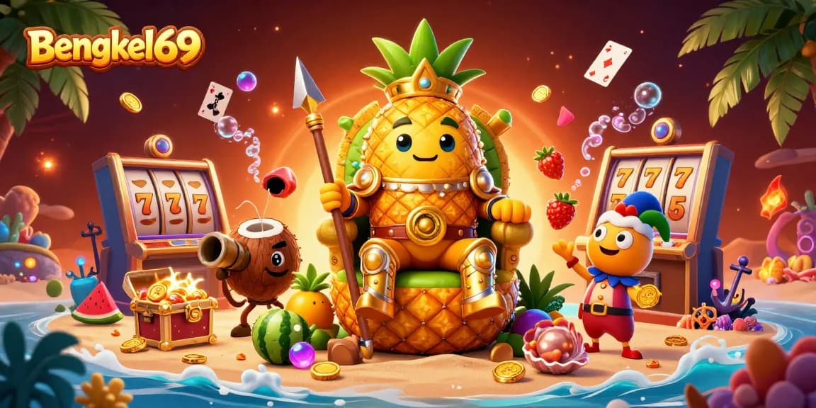 Bengkel69 ignites excitement with colorful slot reels, golden treasures, and lively casino characters.