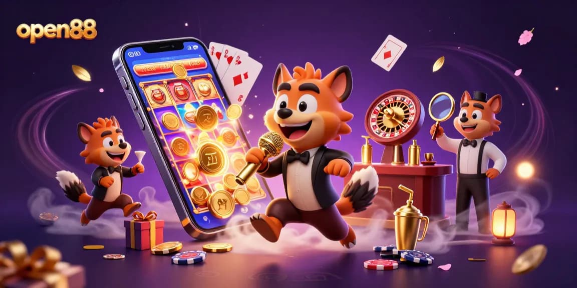 open88 animates a vibrant casino scene with hyenas mixing drinks, telling jokes, and checking IDs.