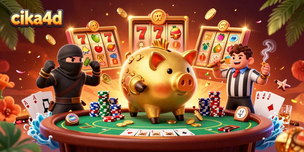 Experience dynamic gameplay and winning strategies with cika4d's vibrant casino-themed illustration.