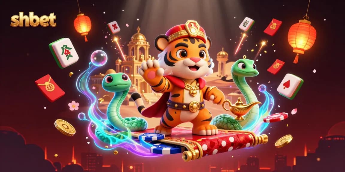 Experience the magic of shbet with our vibrant 3D casino illustration featuring a tiger sultan and dynamic casino elements.