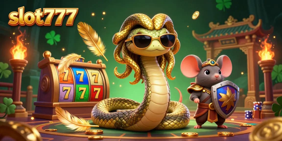 Spin the reels of slot777 in a vibrant casino scene featuring Medusa and a warrior mouse.