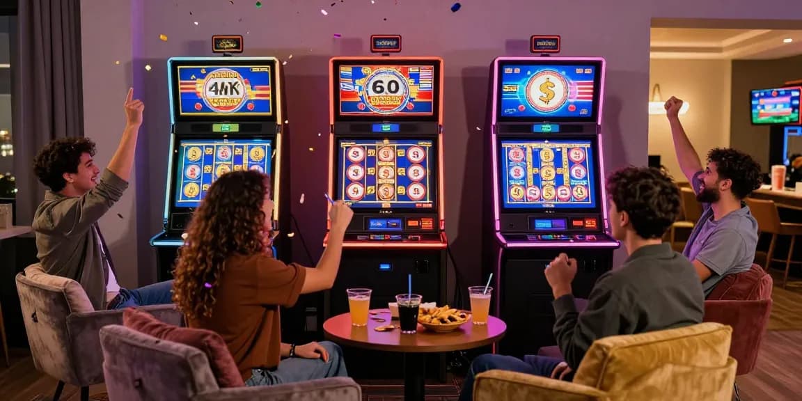 Perayaan kemenangan besar pada slot jackpot dengan suasana bersahabat dan menakjubkan.