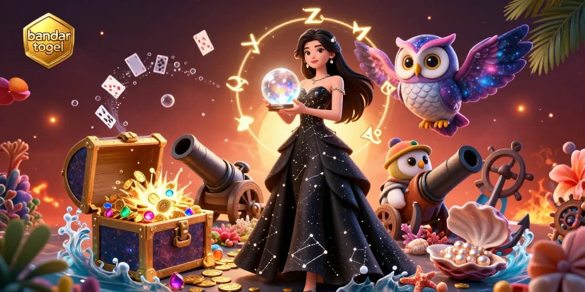 Experience the thrill of bandar togel with a vibrant 3D scene showcasing excitement and fortune in gambling.