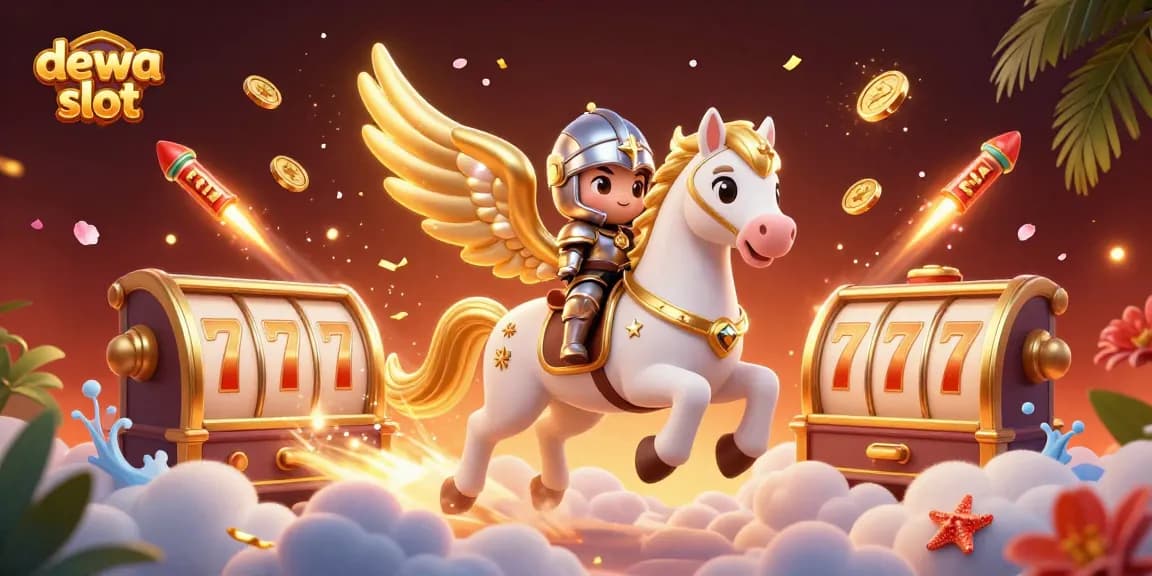 Permainan dewa slot dengan karakter berkuda keemasan dan simbol slot yang megah