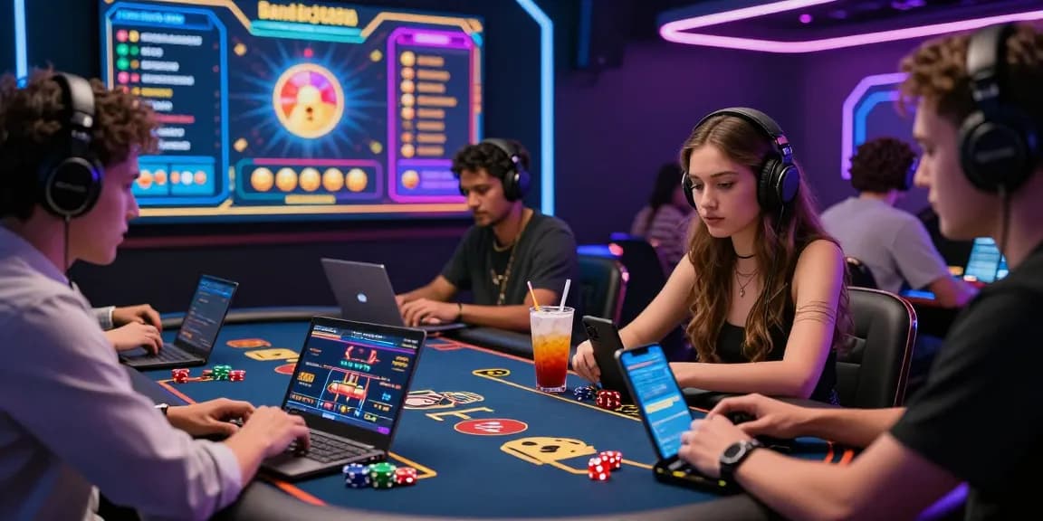 Exciting bandarbola855 online gambling scene with players immersed in a vibrant virtual casino.