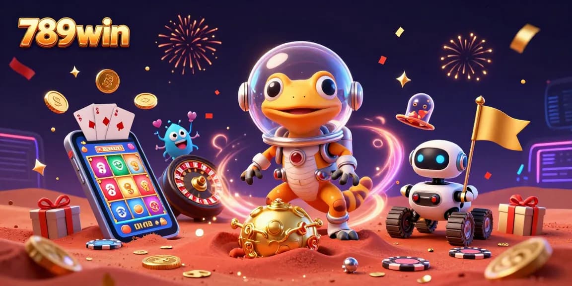 Experience thrilling wins at 789win, discovering a hidden Martian casino amid vibrant gambling elements.