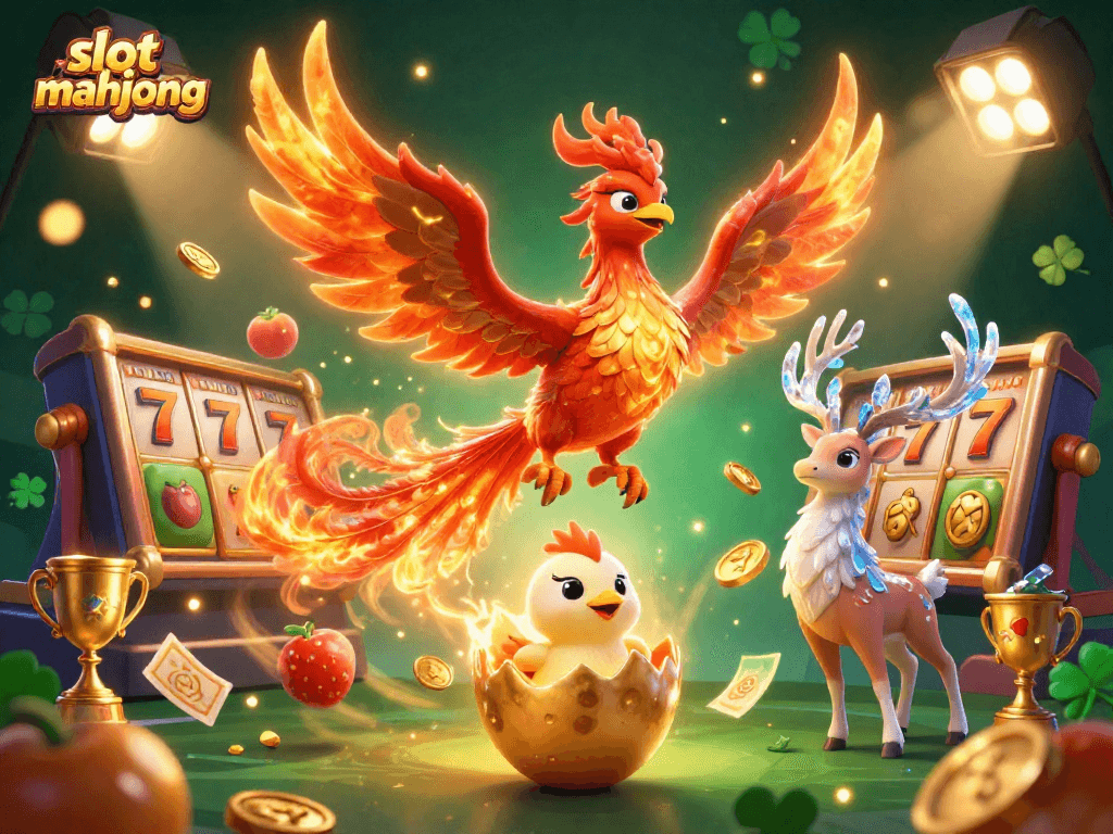 Engage with slot mahjong through vivid 3D illustration of phoenix and gold symbols in dynamic gaming action.