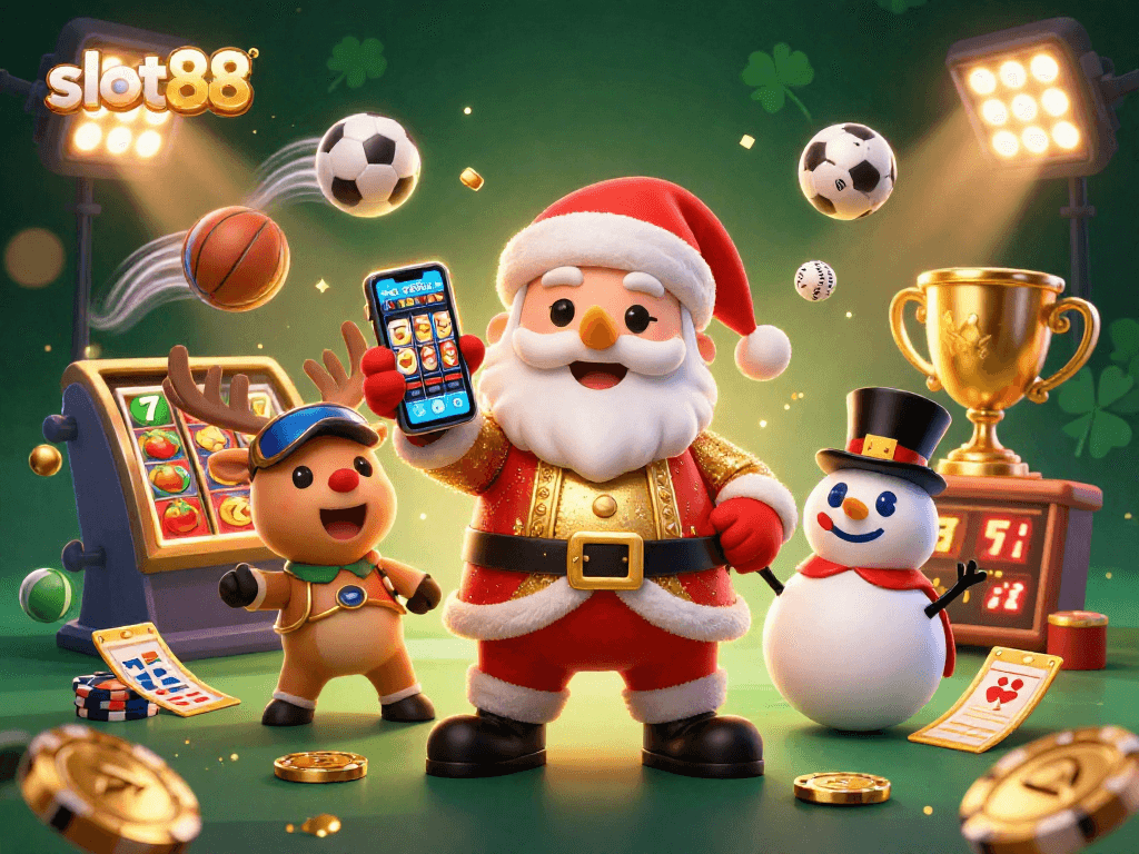 Slot88 memikat dengan Santa dan teman-temannya merayakan jackpot di kasino.