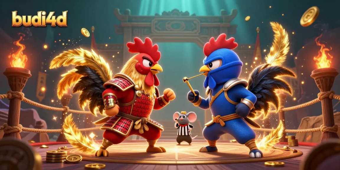 Experience intense action with budi4d's dynamic roosters in a colorful casino showdown.