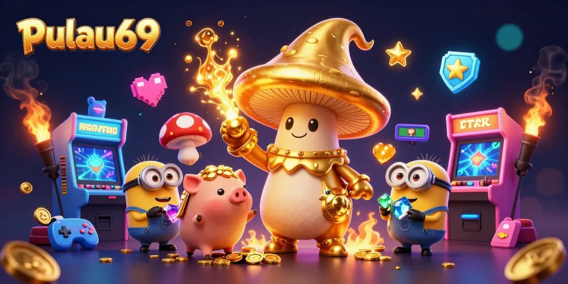 Experience the magic at pulau69 with golden adventures in an enchanting casino-themed illustration.
