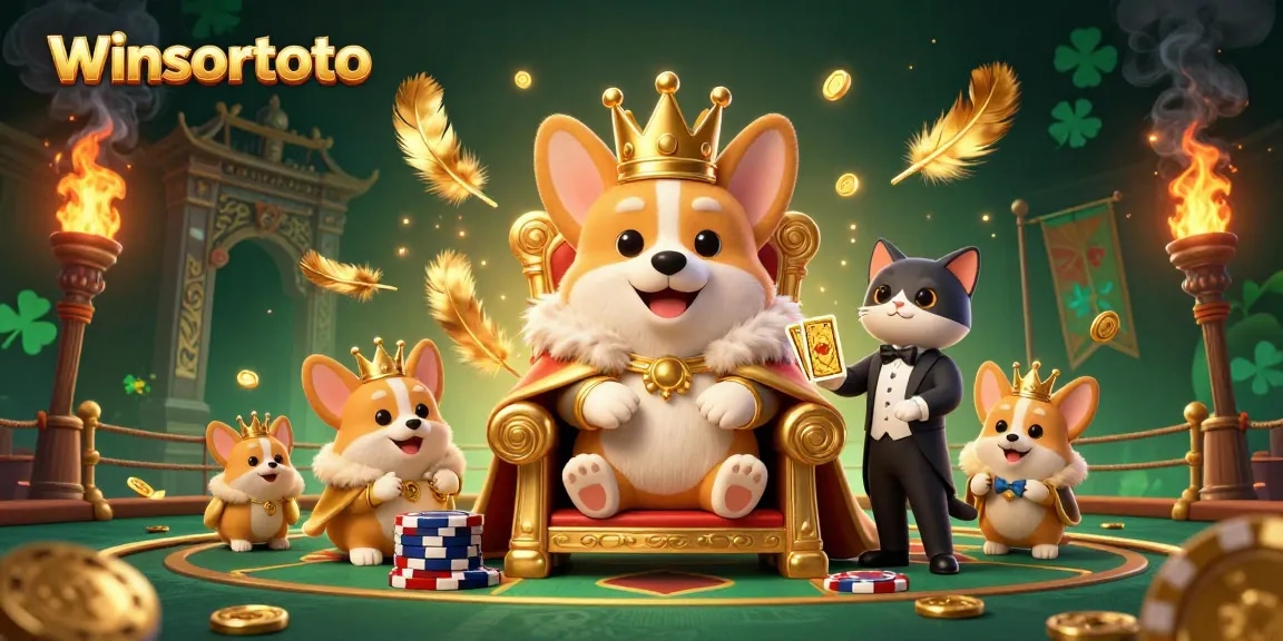 Winsortoto entices players with a royal corgi throne scene filled with gambling excitement.