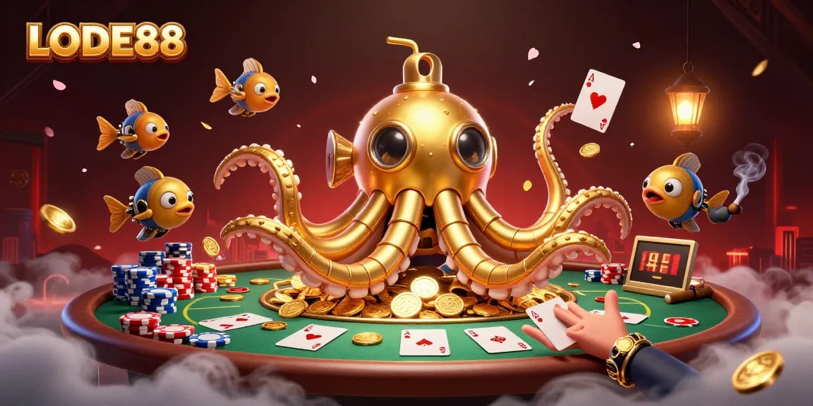 Join the action at LODE88 with a thrilling poker scene amidst golden treasure!