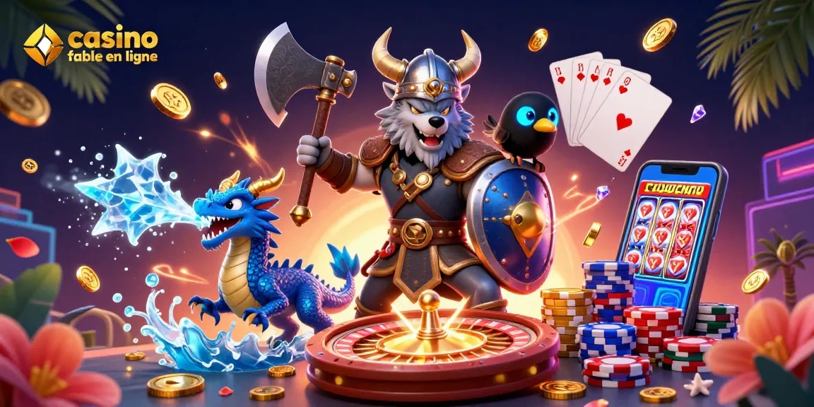 Vivez une expérience de jeu passionnante au casino fiable en ligne avec un guerrier loup viking, un dragon et des éléments de jeu vibrants.