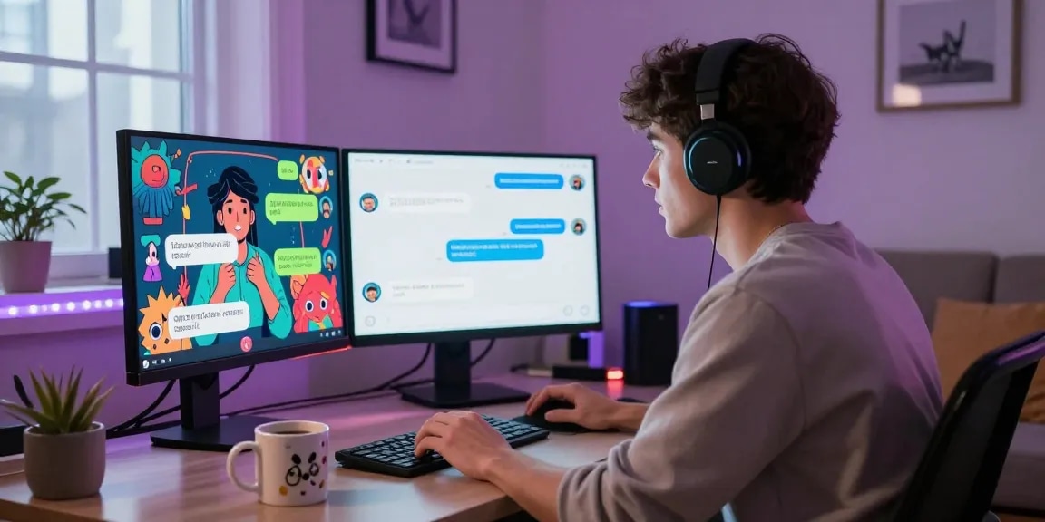 Engaging conversation with an NSFW AI chatbot in a cozy home office setting, showcasing character interactions and user experience.