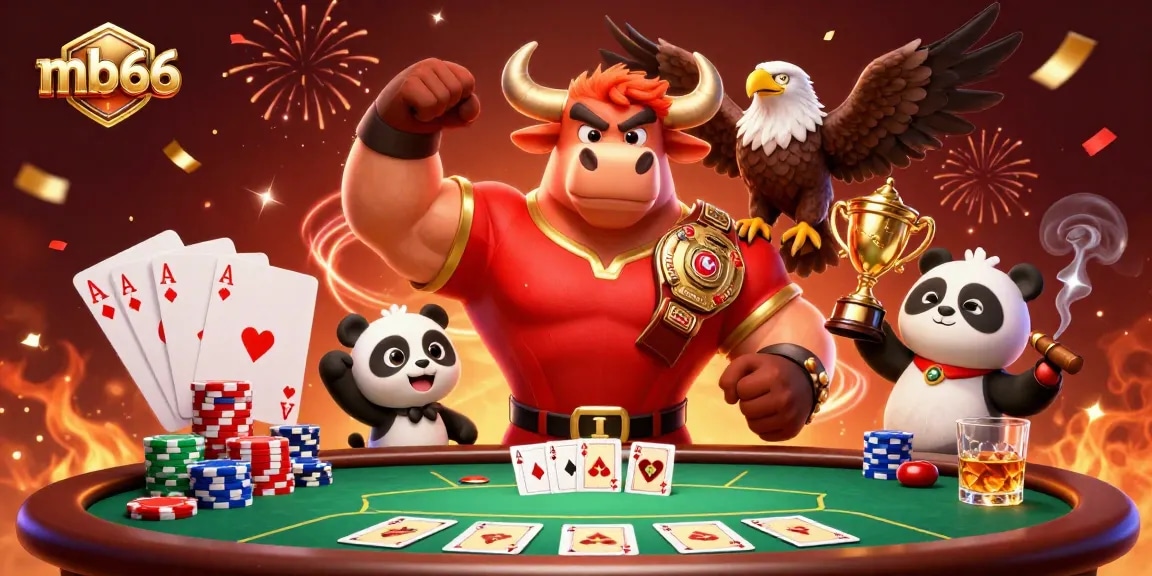 Experience thrilling victories with mb66 as the bull mascot showcases poker triumph.