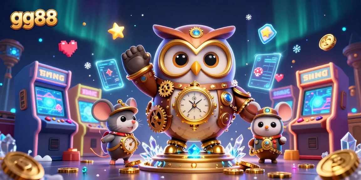 Experience exciting casino games at gg88 with a 3D illustration showcasing vibrant characters and elements.