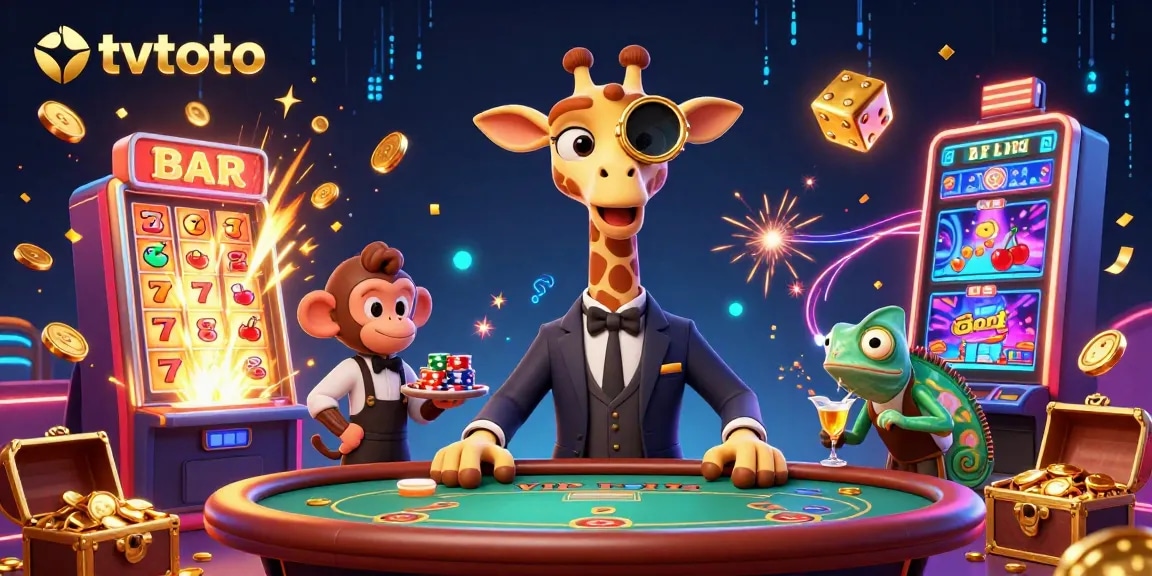 Join the fun at tvtoto, featuring a vibrant casino scene with cartoon characters and winning elements.