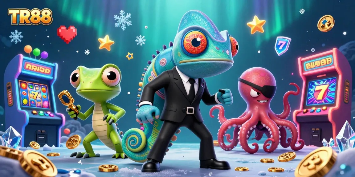 Engage with TR88's vibrant casino atmosphere featuring chameleon spy and gaming elements.