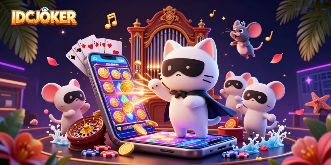 Play engaging slot games with IDCJOKER amid vibrant graphics and lively casino elements.