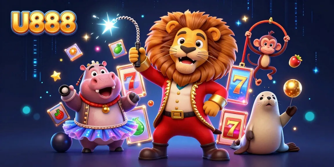 Experience thrilling gameplay at U888 with vibrant casino characters and exciting slot elements.