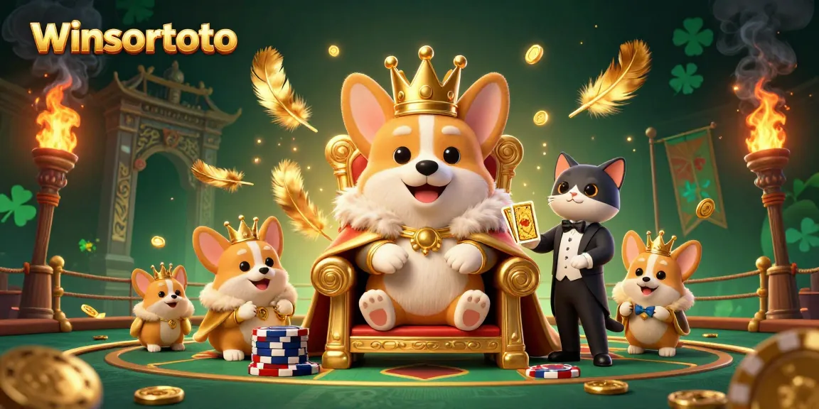Winsortoto entices players with a royal corgi throne scene filled with gambling excitement.