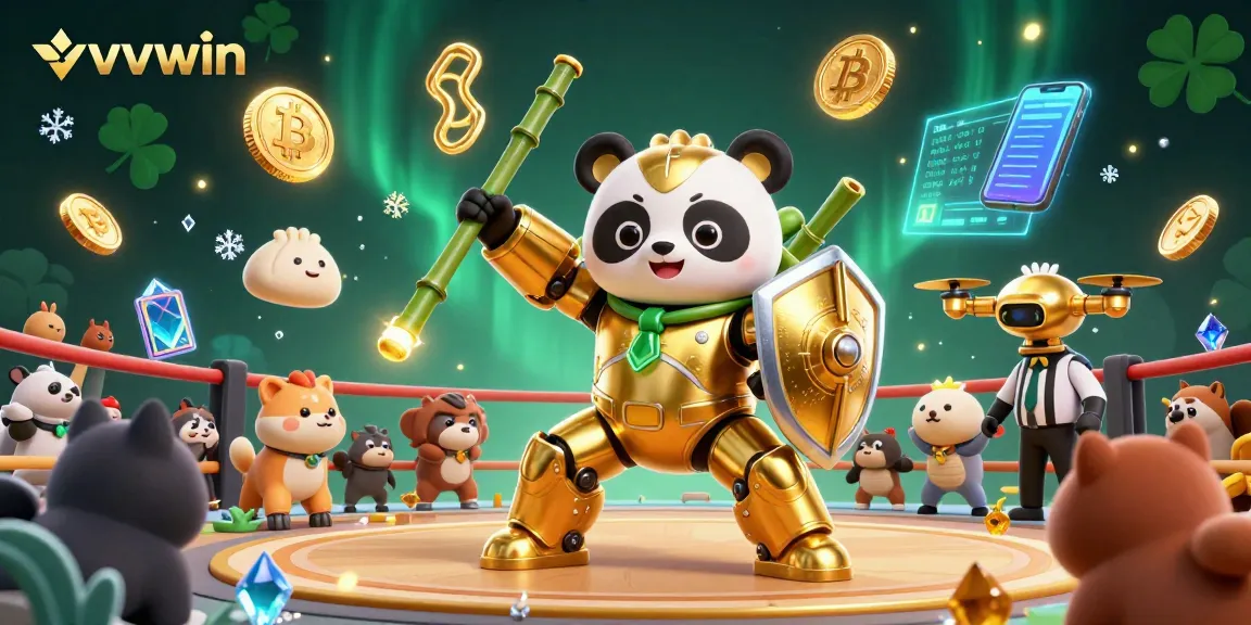 Engage in thrilling cockfighting gameplay at vvvwin surrounded by vibrant, dynamic casino elements.