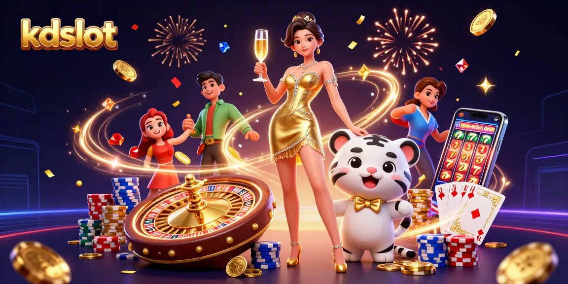 Experience thrilling gaming visuals with kdslot featuring a glamorous woman, lucky tiger, and cascading gold coins.