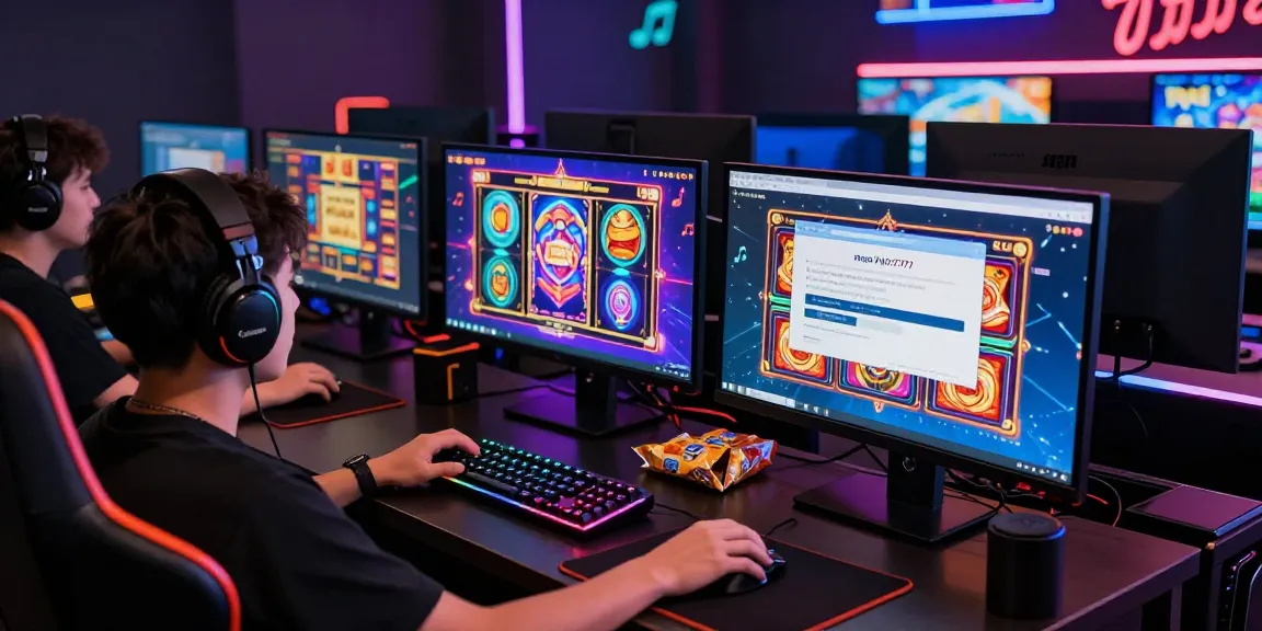 Exciting mpo777 login scene with a player immersed in online slot gaming, showcasing vibrant graphics and gaming accessories.