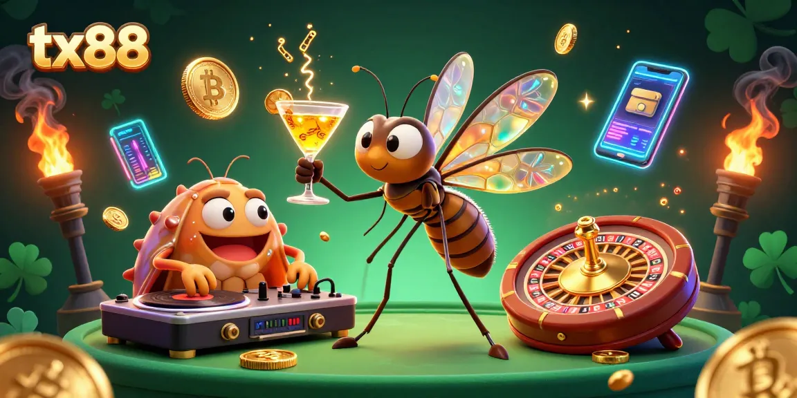 Engage with tx88's exciting casino world showcasing a vibrant scene with crypto elements and dynamic characters.
