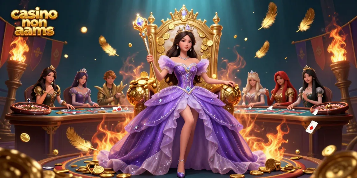 Gira e vinci alla grande con il casinò non AAMS che presenta una principessa regale in un ambiente casinò lussuoso.