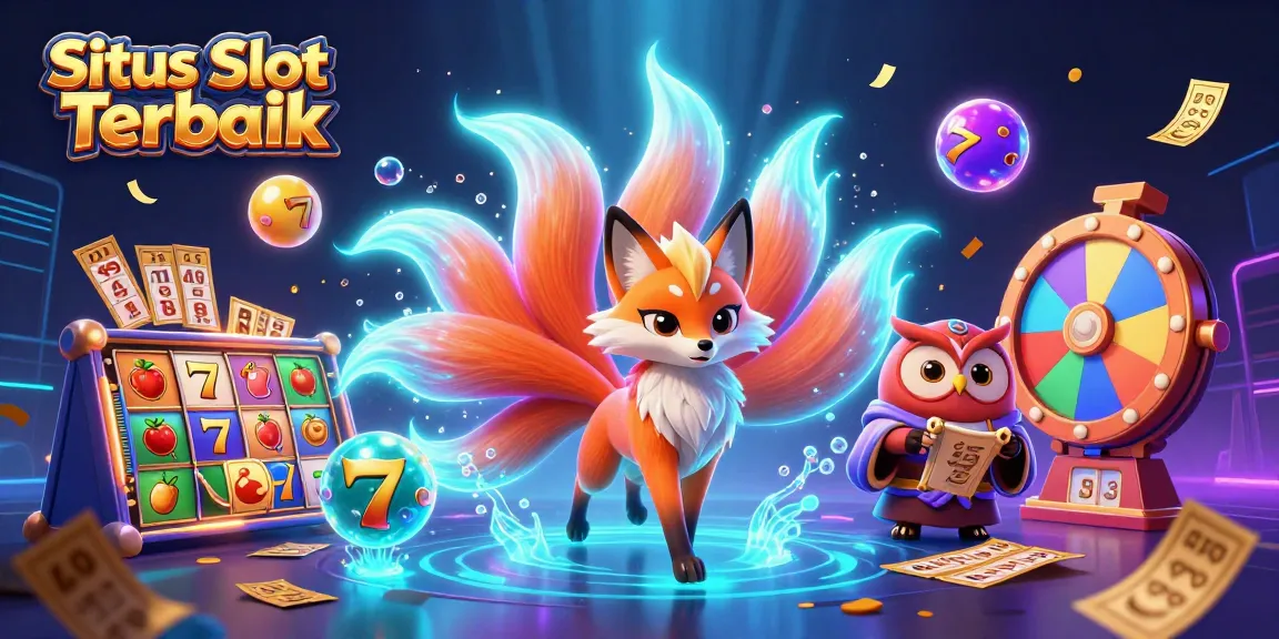 Situs Slot Terbaik showcasing an engaging scene with a nine-tailed fox, wise owl, and immersive slot game elements.