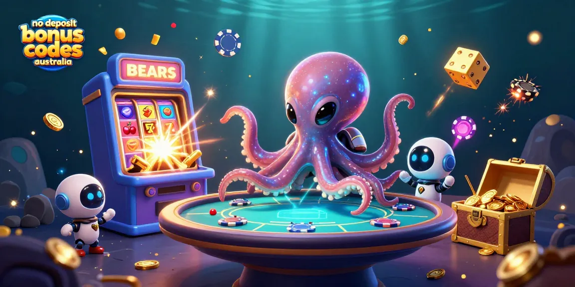 Engage with no deposit bonus codes Australia in a vibrant 3D casino scene featuring a playful alien octopus and gaming elements.