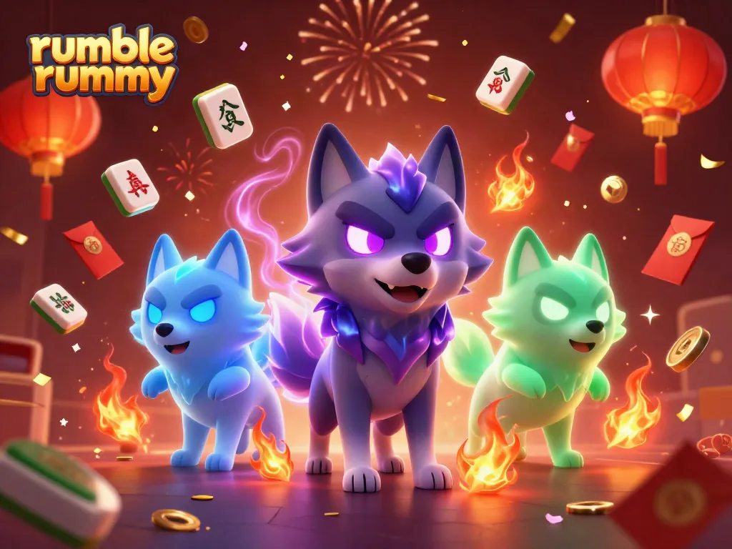 Experience the excitement of rumble rummy with dynamic characters and festive elements.