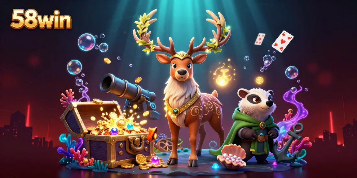Experience the excitement of betting at 58win with animated characters and casino elements dynamically portrayed.