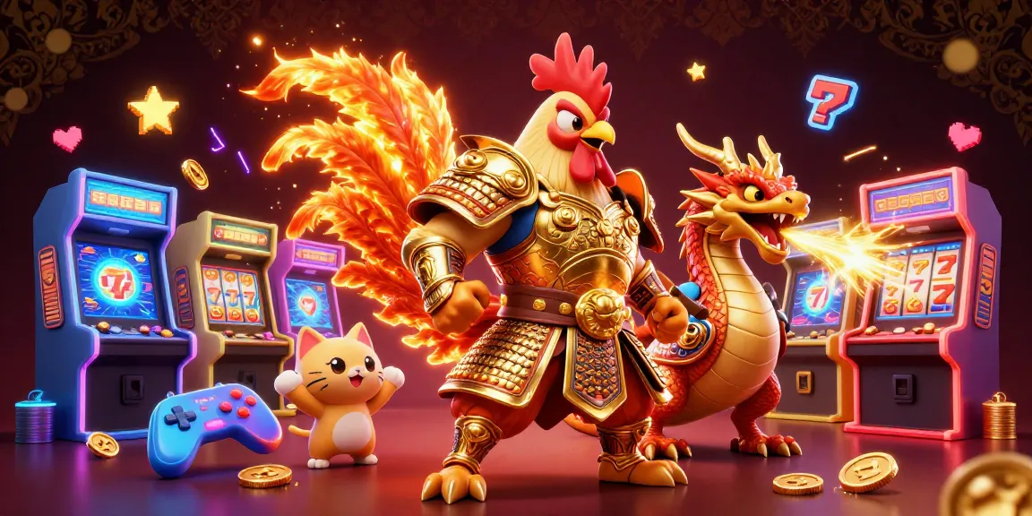 Experience the thrill of 33win with a vibrant casino scene featuring a heroic rooster warrior and a dragon hatchling.