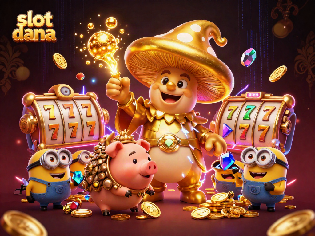 Permainan slot dana menampilkan ilustrasi karakter sihir bersinar dan simbol jackpot yang dinamis.