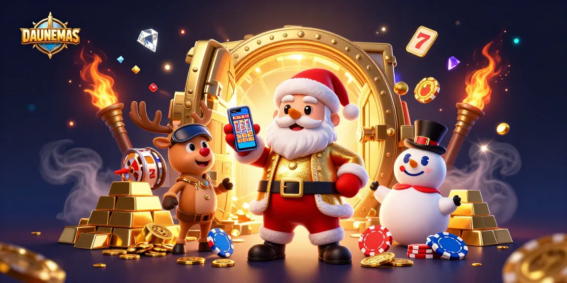 Spin winning jackpots with DAUNEMAS in this vibrant 3D casino scene featuring animated characters and rich game elements.