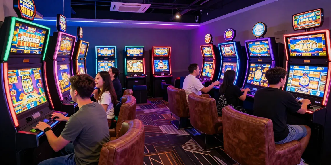 Players enjoying engaging slot games in a vibrant gaming lounge.