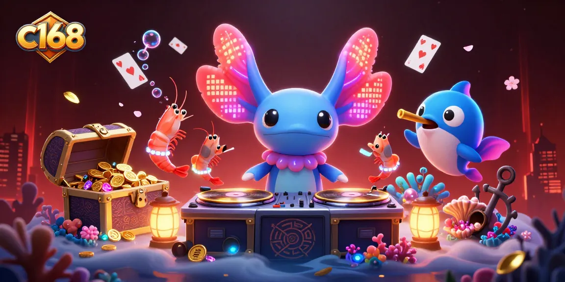 Experience the vibrant world of c168 with a dynamic underwater casino scene featuring neon creatures and treasure.