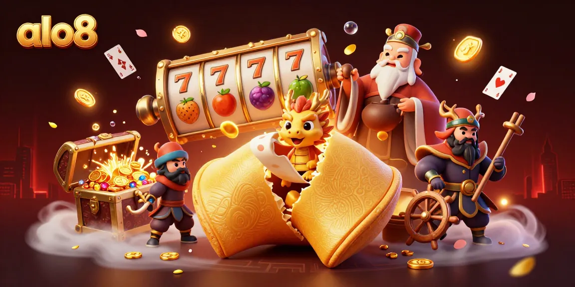 Experience thrilling slots action with alo8's golden fortune cookie and dynamic characters.