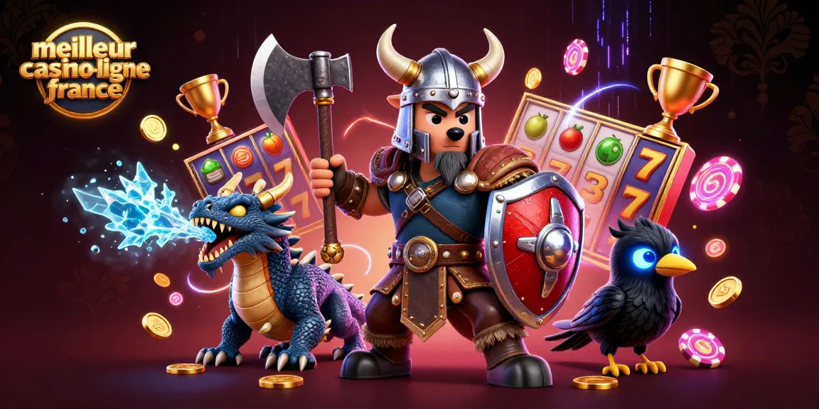 Engagez-vous avec le meilleur casino en ligne france affichant un guerrier viking 3D et un dragon au milieu de symboles de machines à sous dynamiques et d'or.